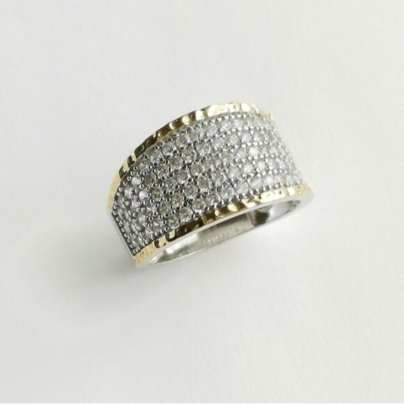 14k gold and sterling silver cz wide band ring size 8 - Picture 1 of 6